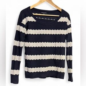 Vintage American Eagle Navy Cream Knit Sweater Small Cozy Y2K